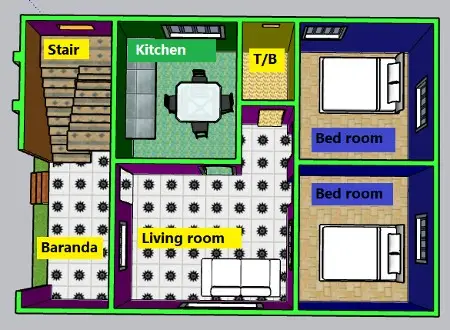 23x32 feet Home plan | 23x32 फिट जमिन मा घर प्लान